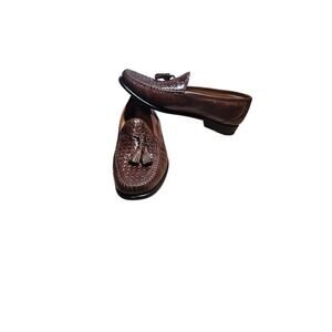 Johnston & Murphy Brown Leather Woven Tassel Loafers Size 10 Medium